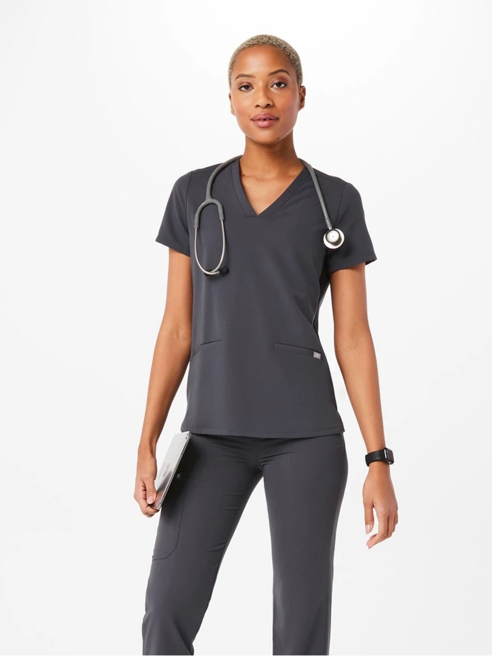 Figs Casma Three-Pocket Scrub Top Charcoal Gray Size Small EUC
